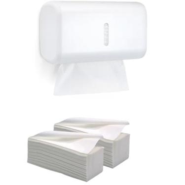 Imagem de Dispenser Papel Toalha interfolhado Compacto Kit com papel (Toalheiro Urban Branco+2Papel)