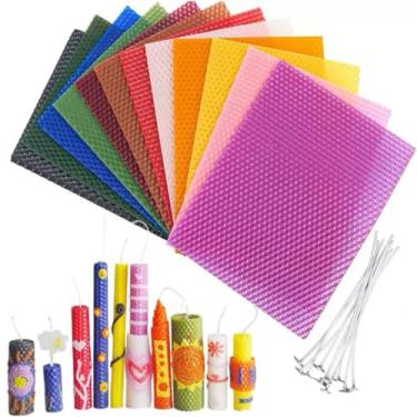 Imagem de Phinicco Folhas de cera de abelha de 20,3 x 25,4 cm, 12 cores, para rolar, velas, kit de enrolar velas, kit de fabricação de velas, 12 peças multicoloridas