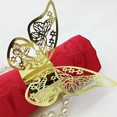 Imagem de (Ouro Brilhante) - Rei e Porco 50 pcs Aneis de guardanapo em forma de borboleta com corte a laser para jantares Mesas de almoco Casa Casamento Data de aniversario Decoracao de festa de aniversario