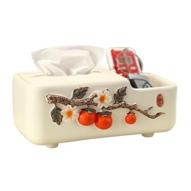 Imagem de Porta-lenços de cerâmica com organizador padrão de caqui para casa, sala de estar, ornamentos decorativos, suporte de caixa de lenços