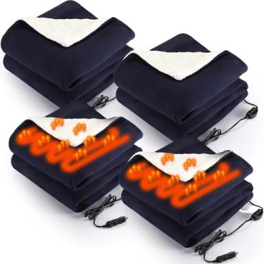 Imagem de HunnmingRe Pacote com 4 cobertores aquecidos para carro, 12 volts, 3 níveis de aquecimento, 152 x 109 cm, cobertor elétrico de temperatura ajustável, portátil, para carro, SUV, RV, acampamento
