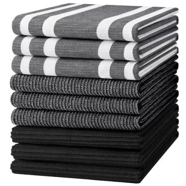 Imagem de Homaxy Toalhas de cozinha premium (45,7 cm x 71,1 cm, pacote com 9), toalhas de mão de cozinha grandes de algodão 380 GSM, toalhas de prato macias e absorventes, conjunto de toalhas de chá multiuso