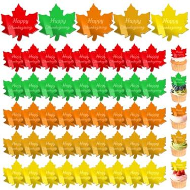 Imagem de 45 Pcs Happy Thanksgiving Mirror Acrylic Disc Cupcake Toppers,5 Colors Maple Leaf CupCake Toppers Decorations,Thank Theme Fall Cup Cake Toppers Engraved Topper Charms for Autumn Party Decor
