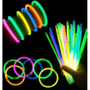 Imagem de Pulseiras Neon Fluorescentes 100 Unidades Sortidas - Brilha no Escuro Festa Balada
