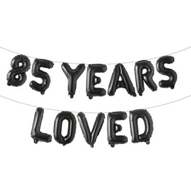 Imagem de Banner de balão adorado por 85 anos, guirlandas de glitter multicolorido para artigos de decoração de festa de aniversário de 85 anos/aniversário de casamento (85 anos amados preto)