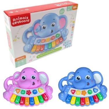 Imagem de Teclado Musical Infantil Elefante, Piano Educativo com Luzes e Sons, Brinquedo pianinho Interativo com Sílabas Musicais tecladinho 25cm