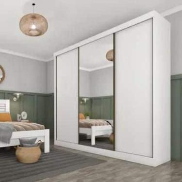 Imagem de Guarda Roupa Casal 3 Portas 4 Gavetas Espelho Dacar Tcil Cor Neve - MO