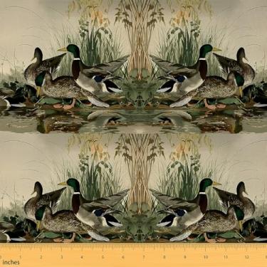 Imagem de jejeloiu Tecido de estofamento de pato-real para cadeiras 1 jarda crianças caça de pato selvagem para projetos de bricolage em casa, decoração interna e externa, animal selvagem, caça, pesca, cabana
