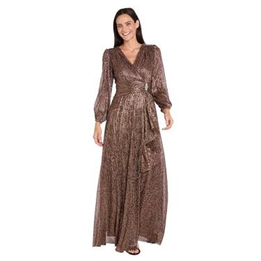 Imagem de R&M Richards Vestido maxi feminino plissado de manga comprida - vestido de noite e festa com cintura franzida e babados, Cobre, 52