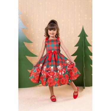 Imagem de Vestido Marie Madeline Ursinho Xadrez Vermelho - Natal - Tecido Microf