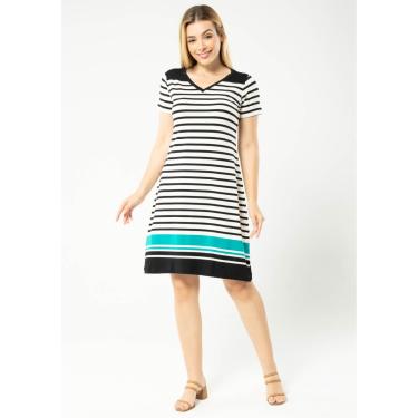Imagem de Vestido Manga Curta Listrado Verde e Preto