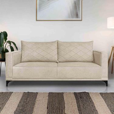 Imagem de Sofá Living 3 Lugares com Pés de Ferro Almofadas Soltas 220cm Neso Bouclê Bege G63 - Gran belo