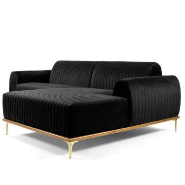 Imagem de Sofá 3 Lugares com Chaise Base de Madeira Euro 245 cm Veludo Preto - Gran Belo