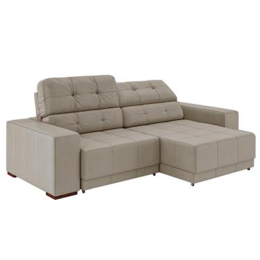 Imagem de Sofá Sala de Estar Retrátil e Reclinável 3 Lugares Lisboa 230cm Off White Couro - Gran Belo