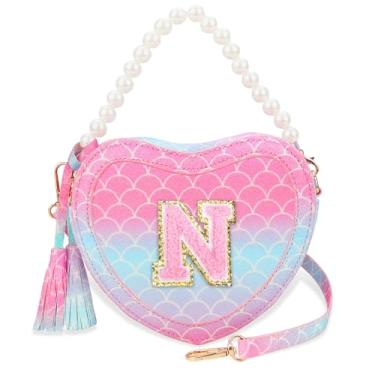 Imagem de Luchike Bolsa de presente infantil para meninas - Bolsa tiracolo de coração para meninas, bolsa tiracolo para princesa, ombro para presente de aniversário, Sereia-N, N