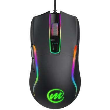 Imagem de memzuoix Mouse para jogos com fio com luzes LED – 6 botões, 6 níveis de DPI ajustáveis, cabo USB reforçado de 1,7 m, roda de borracha antiderrapante, 12 modos de iluminação, compatível com Windows e
