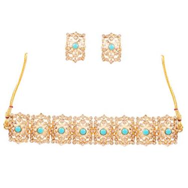 Imagem de Touchstone "Coleção Mughal Jali em tom dourado Mughal indiano Bollywood Branco Diamante Joia Conjunto de gargantilha para mulheres