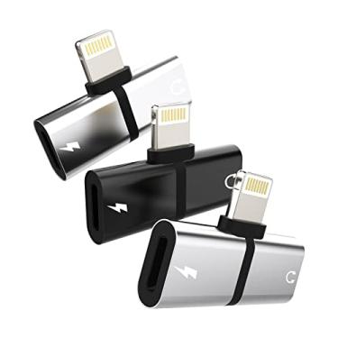 Imagem de Dongle divisor de fone de ouvido para iPhone (pacote com 3) adaptador de carregamento de áudio 2 em 1, adaptador dual Lightning para cabo auxiliar para carregador Apple MFI, cabo conversor de música