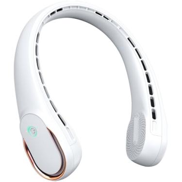 Imagem de FrSara Ventilador de pescoço, ventilador pessoal portátil, vento forte, 5200 mAh, volume de ar, resfriamento de 360°, sem torção de cabelo, volume de ar em 2 lados, antiderrapante, carregamento rápido