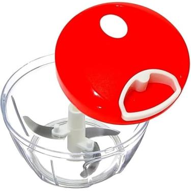 Imagem de Miniprocessador Manual de Alimentos 3 Lâminas Inox – Tritura Cebola, Alho, Frutas, Ervas – Compacto e Portátil – Design Minimalista (Preto) (vermelho)