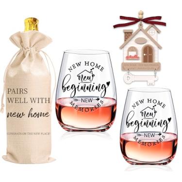 Imagem de Presentes de inauguração de casa para novos presentes de fechamento de casa para compradores de casa, taças de vinho para aquecimento de casa para homens, mulheres, casais, famílias, amigos, colegas