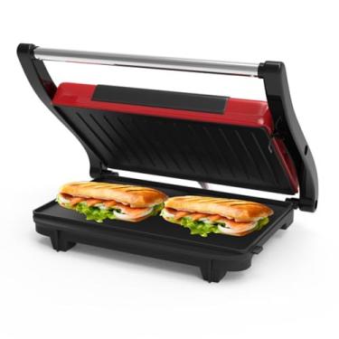 Imagem de Chef Buddy Prensa Panini Gourmet (Vermelha) – Máquina de sanduíche com pratos antiaderentes – hambúrgueres de cozinha de bancada interna, bife, queijo grelhado, 24 x 26 x 3