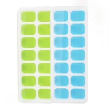 Imagem de 2/4 Formas de Gelo Silicone com Tampa 14 Cubos Alimentos Frutas Papinha(1 Azul + 1 Verde)