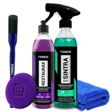 Imagem de Vonixx Kit Limpeza Automotiva, Restaurador de Plásticos Restaurax, Limpador Bactericida Sintra Fast, Pincel de Aplicação, Toalha de Microfibra