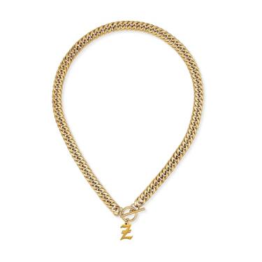 Imagem de ADEMISHIA Colar feminino com inicial inglesa antiga em ouro 18 K, delicado pingente A-Z com corrente cubana de aço inoxidável, gargantilha grossa, colar gargantilha para presente de Halloween e Natal