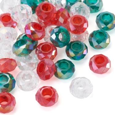 Imagem de Spritewelry 36 contas europeias de vidro com furo grande 14 mm AB cor facetada Rondelle contas de cristal para artesanato faça você mesmo colar pulseira brinco