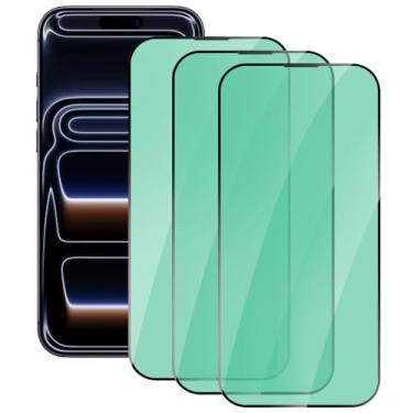 Imagem de DYNASCO Pacote com 3 protetores de tela de luz verde para iPhone 17 Pro, rigidez 9H, película protetora de vidro temperado anti luz azul para iPhone 17 Pro de 6,3 polegadas, proteção para os olhos