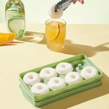 Imagem de Bandeja de gelo Green Donut, molde de gelo para freezer, máquina de gelo para bebidas, festas, piquenique, empilhável e fácil de limpar, bandeja criativa para cubos de gelo