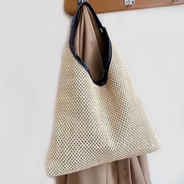 Imagem de Bolsa de ombro feminina de palha, bolsa Hobo macia, bolsa de ombro grande, bolsa de mão de tecido para todos os dias, viagens, praia