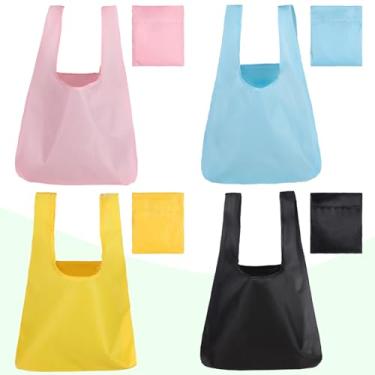 Imagem de Sacolas de compras reutilizáveis dobráveis laváveis na máquina sacolas de compras de proteção ambiental, 4 peças