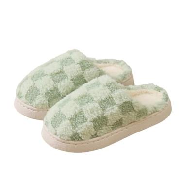 Imagem de Pantufas femininas masculinas de pelúcia quentes para quarto e casa, Verde, 7.5-8 Women/6-7 Men