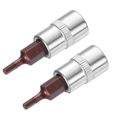Imagem de 2 peças de 1/10.2 cm x soquete de broca hexagonal H2,5 (2,5 mm), brocas de aço S2, soquetes CR-V de comprimento de 3,8 cm com chave catraca, barra deslizante, haste de extensão