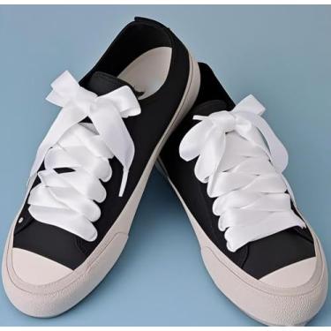Imagem de 2 pares de cadarços de fita de cetim de 9,5 cm de largura para tênis, botas de skate, sapatos esportivos de substituição, Branco, One Size