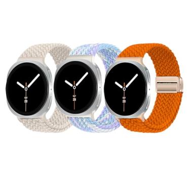 Imagem de Pacote com 3 pulseiras magnéticas trançadas para Samsung Galaxy Watch 8 de 40 mm e 44 mm, Galaxy Watch8 Classic de 46 mm, pulseira esportiva de tecido de nylon elástico sem lacunas para mulheres e