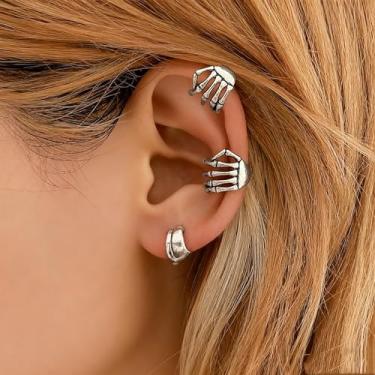 Imagem de Brincos de Halloween para mulheres e homens, brincos de orelha de esqueleto, brincos de garra de caveira gótica para mulheres e homens, bijuterias de fantasia, Medium, Cobre, Sem pedra preciosa