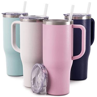 Imagem de Maars Charger Caneca de viagem isolada de 1,134 g com alça | Copo de aço inoxidável selado a vácuo de parede dupla com canudo e tampa, rosa blush