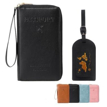 Imagem de Cowenhey Conjunto de carteira multifuncional RFID para passaporte, porta-passaporte com bloqueio, comporta telefones, capa protetora antifurto com vários bolsos para cartões para itens essenciais de