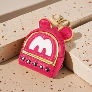 Imagem de Mini mochila para mulheres, linda bolsa de desenho animado com zíper para cartão chave, batom, fone de ouvido, bolsa de cosméticos, Vermelho rosa, Bolsa casual para moedas