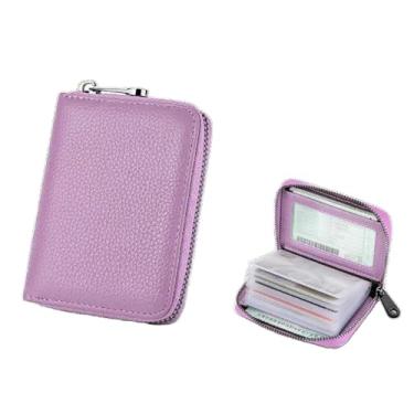 Imagem de Porta-cartões pequeno com zíper elegante carteira sanfonada feminina com compartimento para vários cartões, Roxa, Porta-moedas com zíper e compartimento para vários cartões