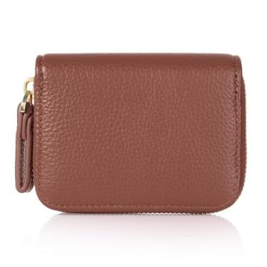 Imagem de Carteira minimalista para cartões com bloqueio de RFID e compartimentos para moedas com zíper, Marrom, Tendência