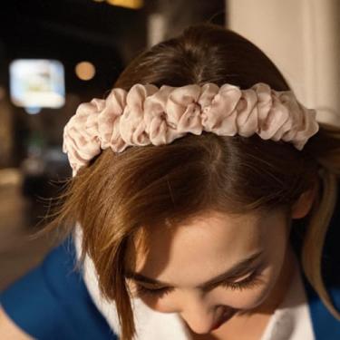 Imagem de Faixa de cabelo plissada de chiffon elegante e macia com babados para mulheres, confortável e moderna, estilo boho casual (curry claro)