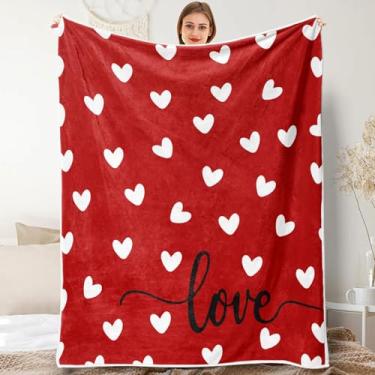 Imagem de Cobertor de Dia dos Namorados, Cobertor de Sofá de Cama de Flanela Corações de Amor Vermelho Quente Macio e Fofo, Decoração de Cadeira Romântica para Casa, 127 x 152 cm