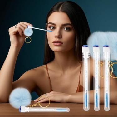 Imagem de 6 pincéis descartáveis de glitter Spoolie com bola de pele sintética, tubos de rímel, tubos, anel de diamante, conjunto de aplicador de ferramentas de maquiagem (azul)