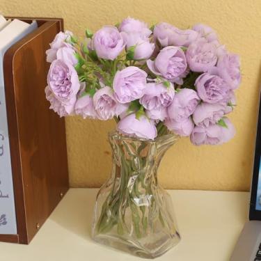 Imagem de 9 peças/conjunto de buquê de peônia de rosa artificial de tecido de seda sintética rosas flores de mesa decoração de flores falsas jardim decoração de casamento roxo 30 cm