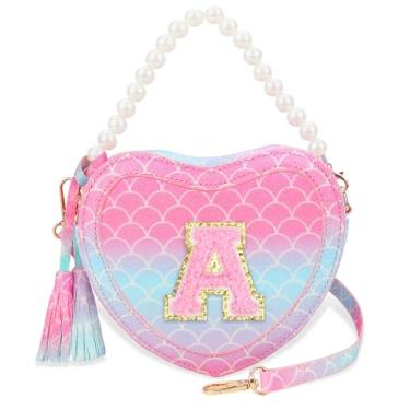 Imagem de Luchike Bolsa de presente infantil para meninas - Bolsa tiracolo de coração para meninas, bolsa tiracolo para princesa, ombro para presente de aniversário, Sereia, A