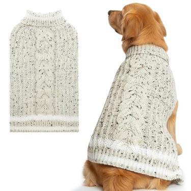 Imagem de CUSOZWO Suéter para cães pequenos, médios, grandes e GG, lã de gola rolê, quente, roupa de malha para animais de estimação, roupa para clima frio interno e externo